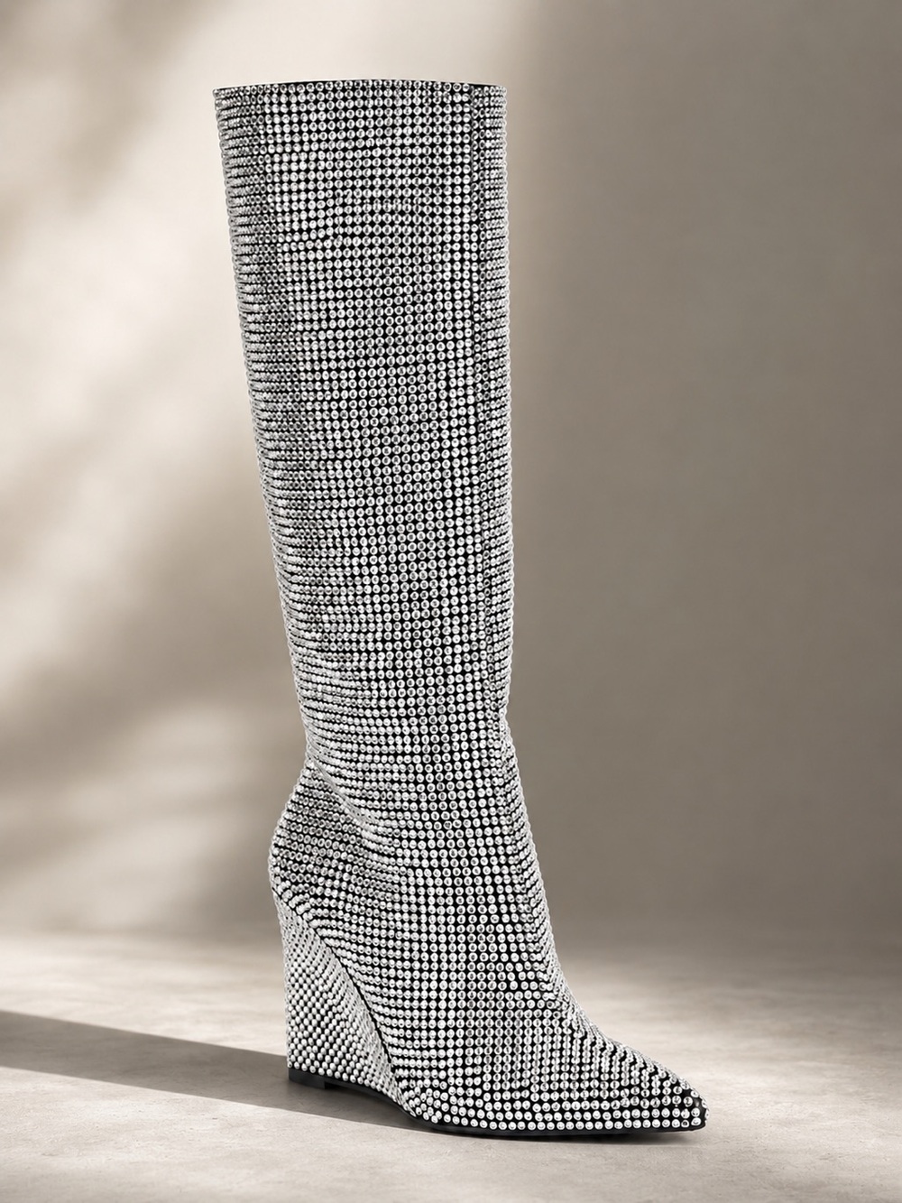 Gianni Bini Gabor Two Rhinestone Pointed Toe Tall Wedge Boots Size 7.5
